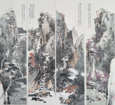 山水四条屏